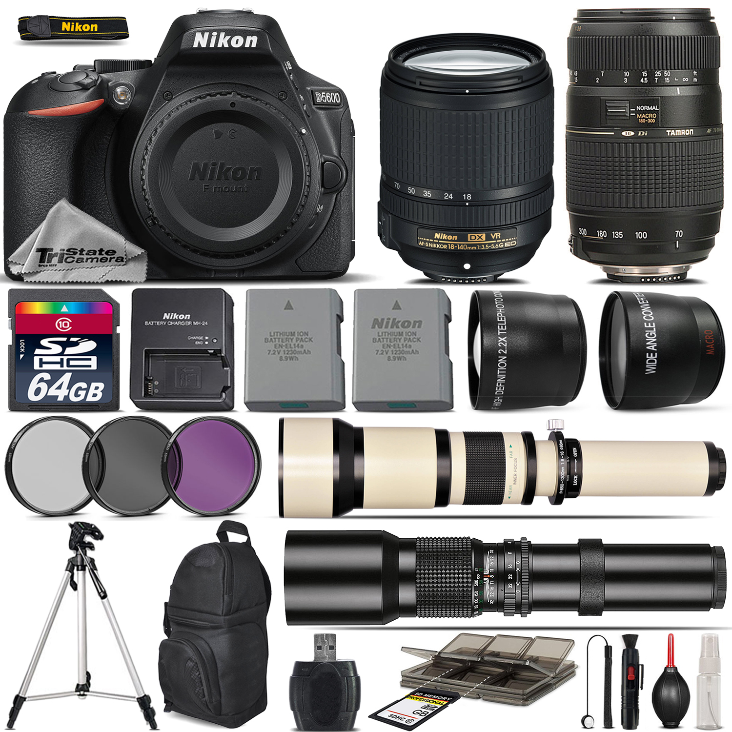 D5600 DSLR Camera + 18-140mm VR Lens + 70-300mm + 650-1300mm + 500mm Lens *FREE SHIPPING*