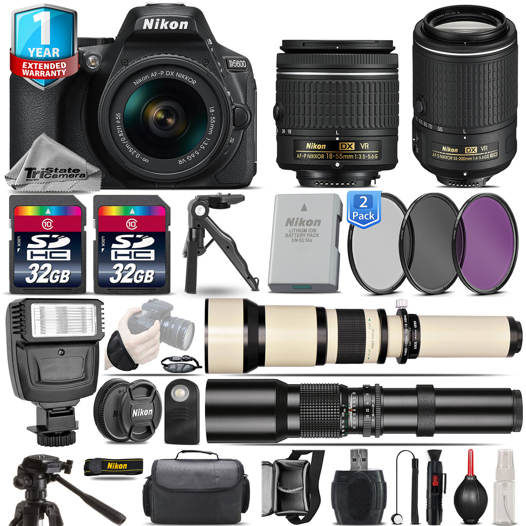 D5600 DSLR Camera + 18-55mm VR + 55-200mm VR II + 1yr Warranty - 64GB Kit *FREE SHIPPING*
