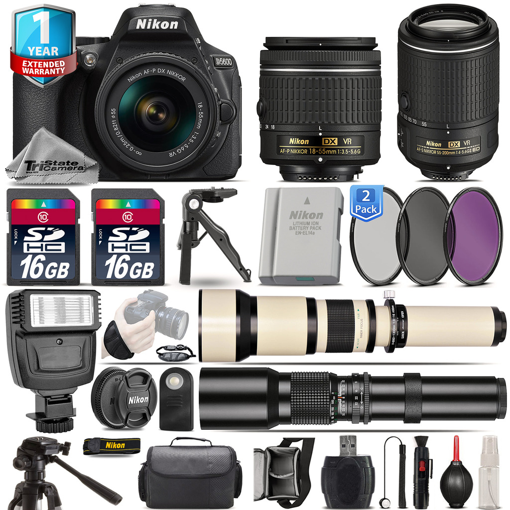 D5600 DSLR Camera + 18-55mm VR + 55-200mm VR II + EXT BAT + 1yr Warranty *FREE SHIPPING*