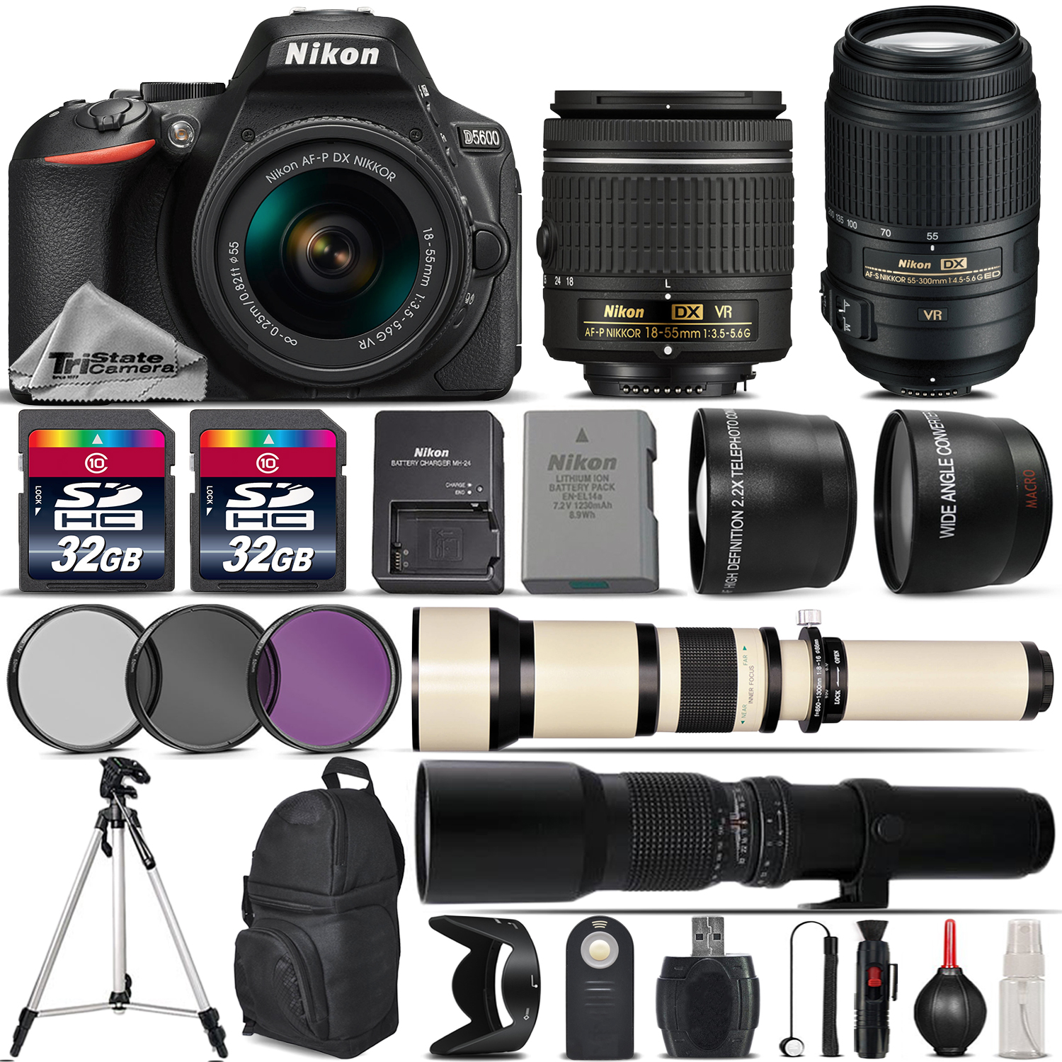 D5600 DSLR Camera + 18-55mm VR Lens + 55-300mm VR Lens + 650-1300mm Lens *FREE SHIPPING*