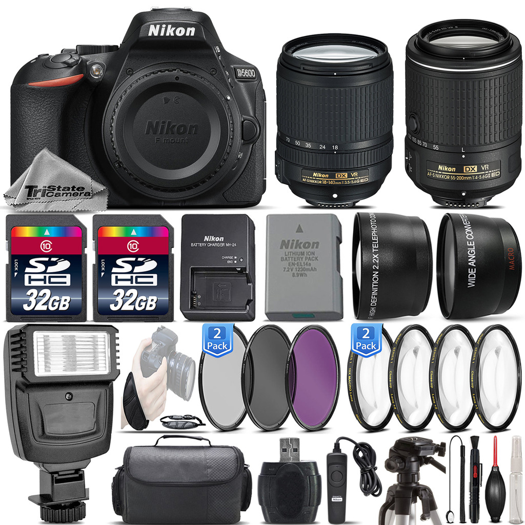 D5600 24.2MP DSLR Camera + 18-140mm VR Lens + 55-200mm VR II - 64GB Kit *FREE SHIPPING*