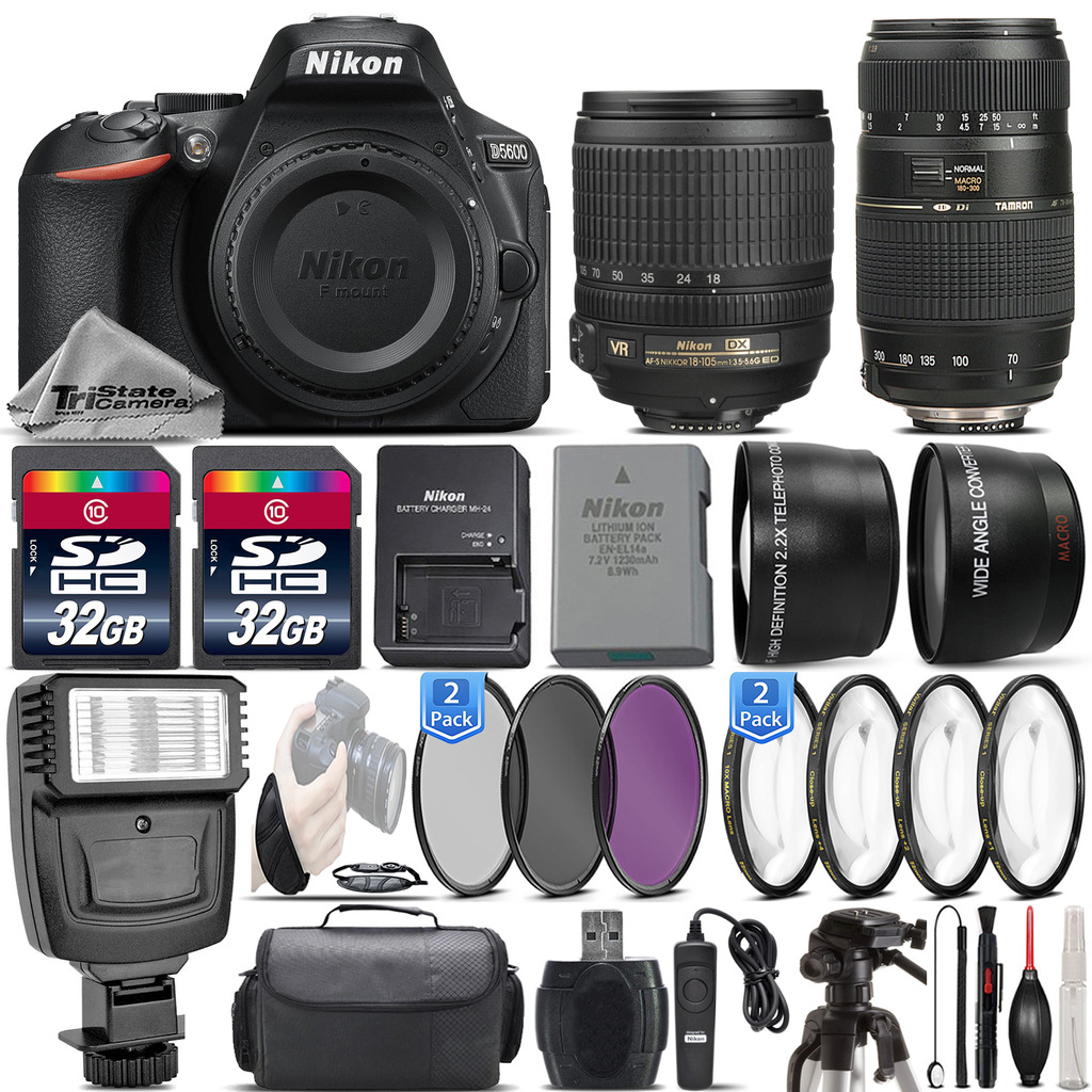 D5600 24.2MP DSLR Camera + 18-105mm VR + 70-300mm Macro Lens - 64GB Kit *FREE SHIPPING*