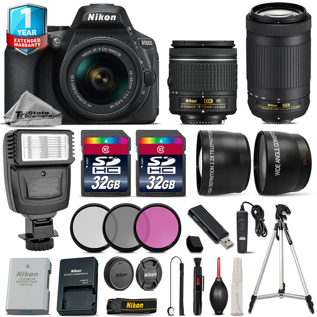 D5600 DSLR Camera + 18-55mm VR + 70-300mm + 64GB + Flash + 1yr Warranty *FREE SHIPPING*