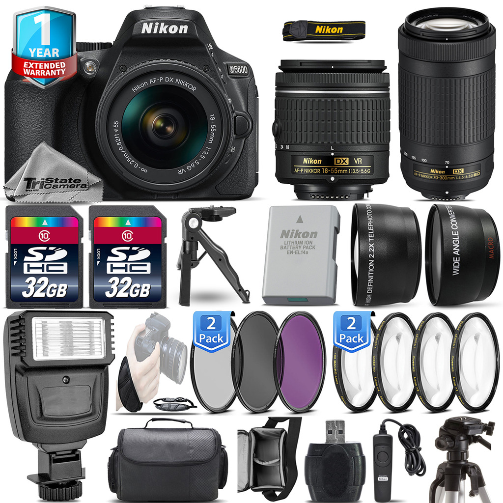 NIKON | D5600 DSLR Camera + 18-55mm VR + Nikon 70-300mm + 1yr