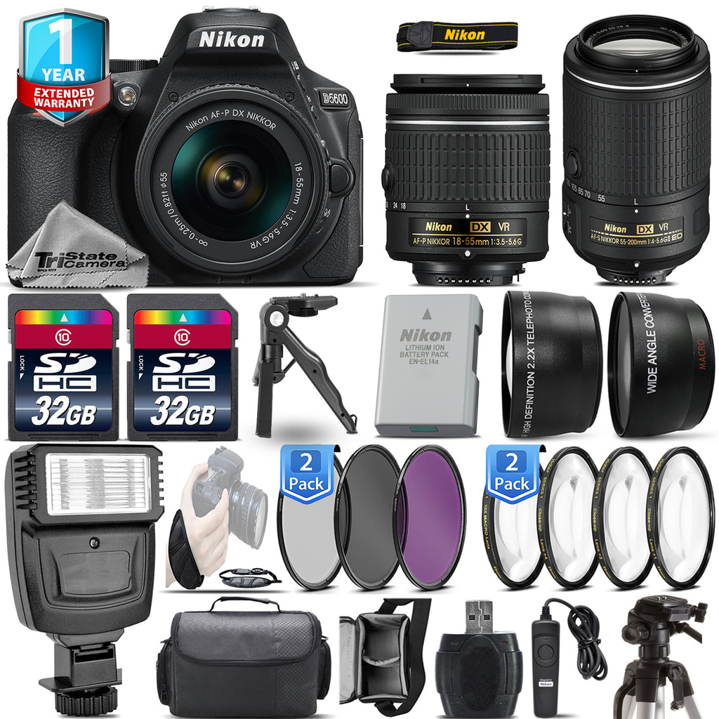 D5600 DSLR Camera + 18-55mm VR + 55-200mm VR II + Flash + 1yr Warranty *FREE SHIPPING*