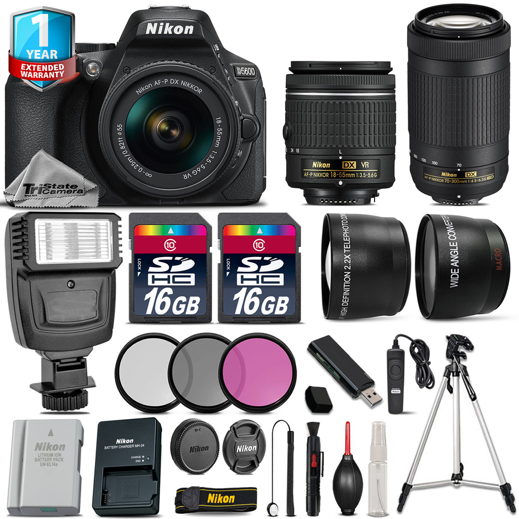 D5600 DSLR Camera + 18-55mm VR + 70-300mm + Flash + EXT BAT + 1yr Warranty *FREE SHIPPING*
