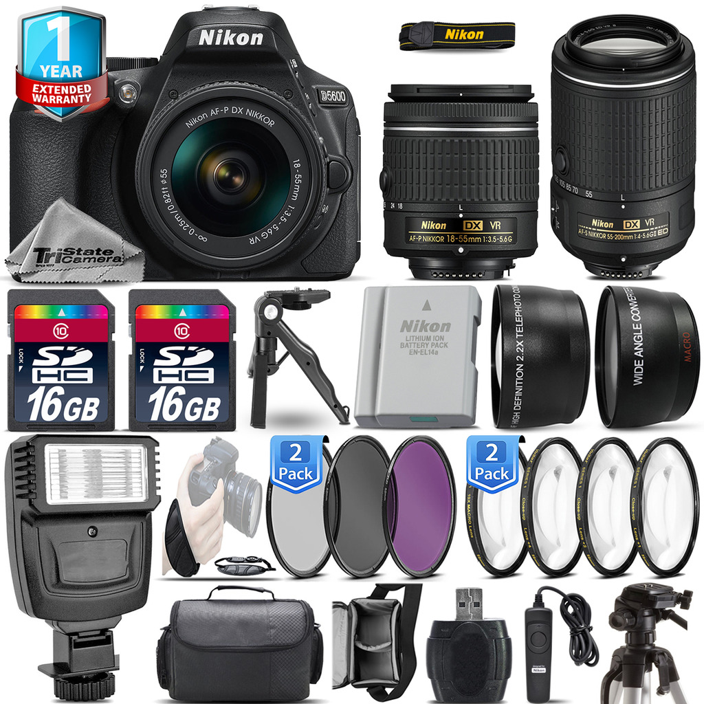 D5600 DSLR Camera + 18-55mm VR + 55-200mm VR II + EXT BAT + 1yr Warranty *FREE SHIPPING*
