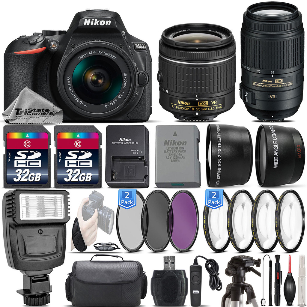 D5600 24.2MP DSLR Camera + 18-55mm VR Lens + 55-300mm VR - 64GB Kit Bundle *FREE SHIPPING*