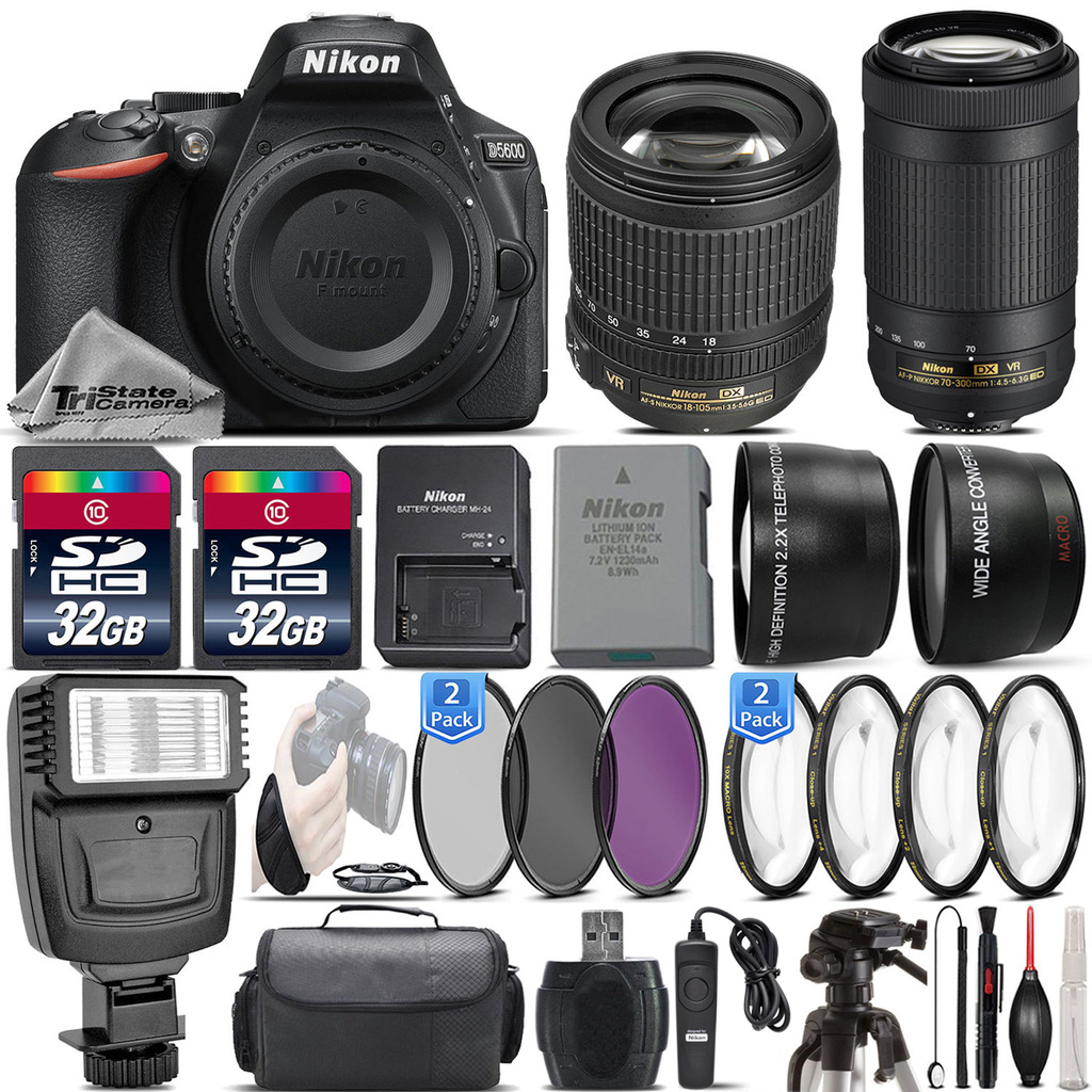 D5600 24.2MP DSLR Camera + 18-105mm VR Lens + AF P 70-300mm VR - 64GB Kit *FREE SHIPPING*