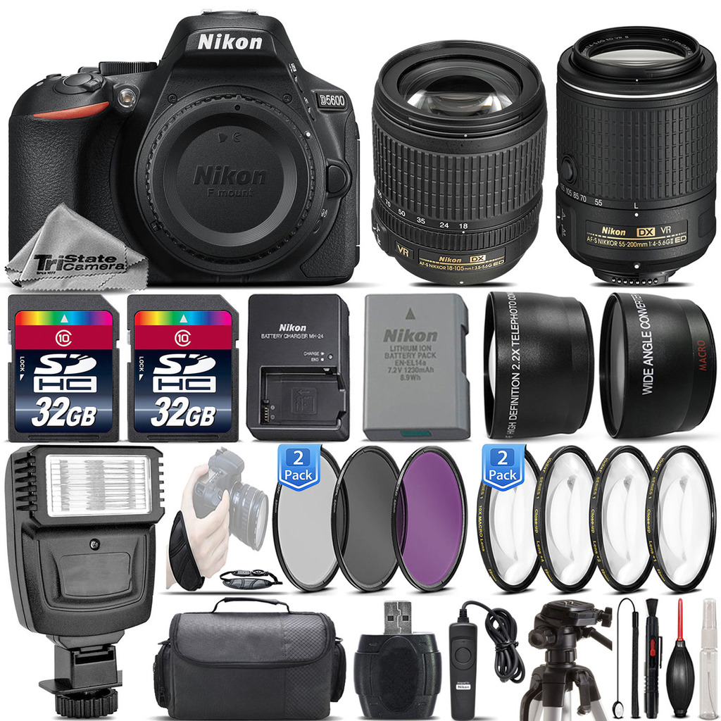 D5600 24.2MP DSLR Camera + 18-105mm VR Lens + 55-200mm VR II - 64GB Kit *FREE SHIPPING*