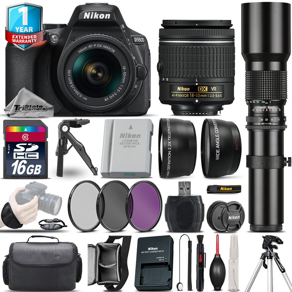 D5600 DSLR Camera + 18-55mm VR + 500mm Lens + Extra Battery + 1yr Warranty *FREE SHIPPING*