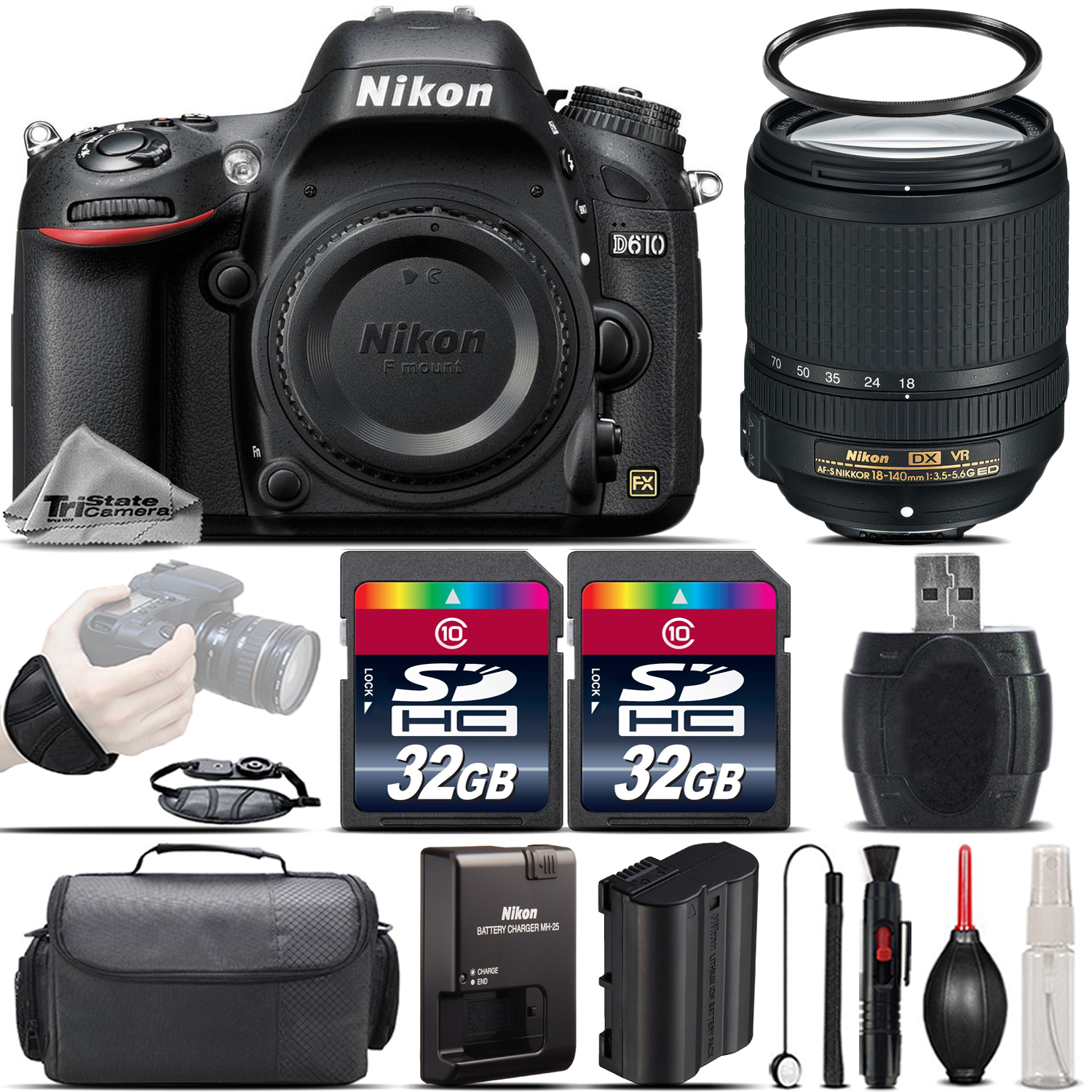 D610 Digital SLR Camera + 18-140 VR Lens + Wrist Grip + Case - 64GB Kit *FREE SHIPPING*