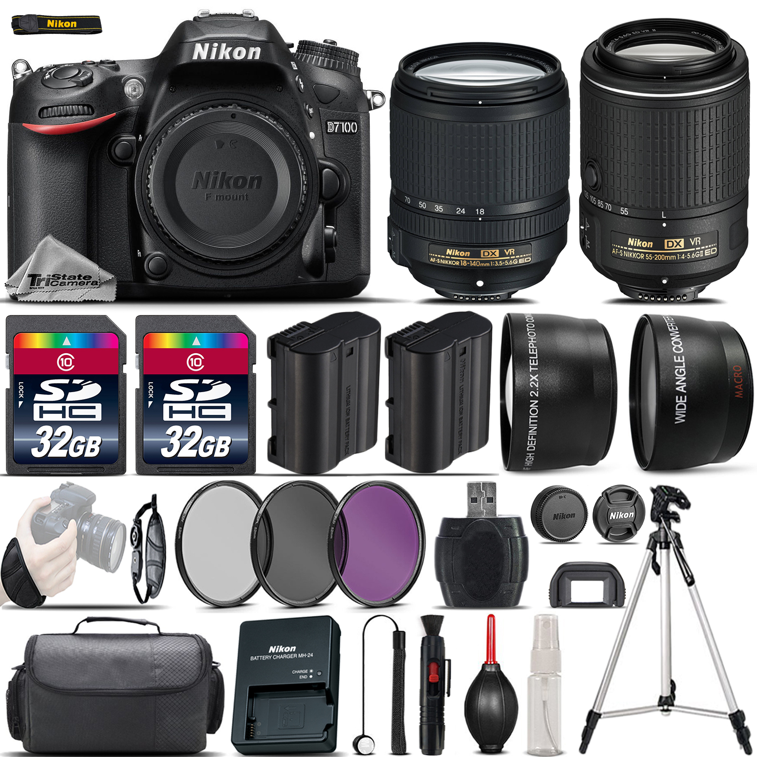 D7100 Digital SLR Camera + 18-140mm VR + 55-200mm VR II + 64GB -4 Lens Kit *FREE SHIPPING*
