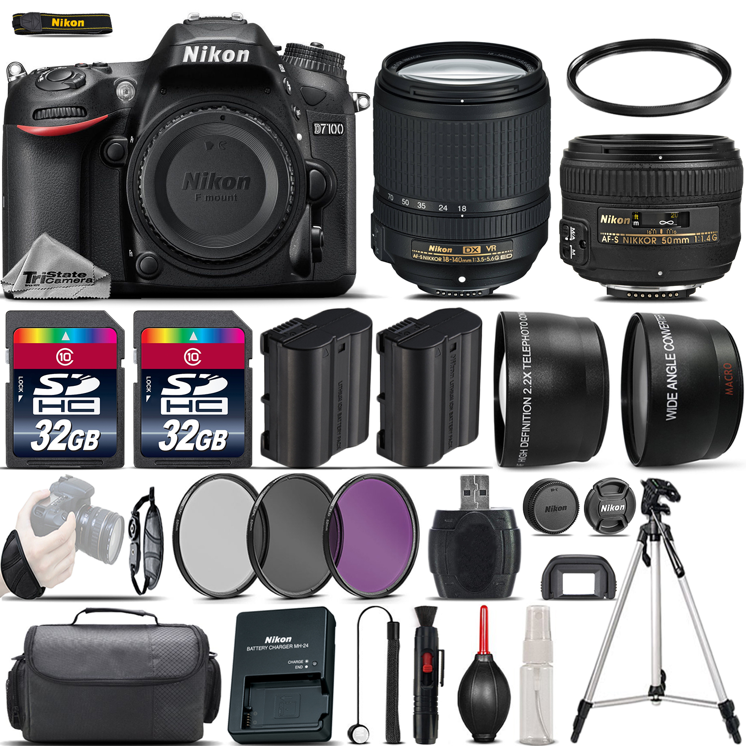 D7100 Digital SLR Camera + 18-140mm VR + 50mm 1.4G Lens + 64GB -4 Lens Kit *FREE SHIPPING*