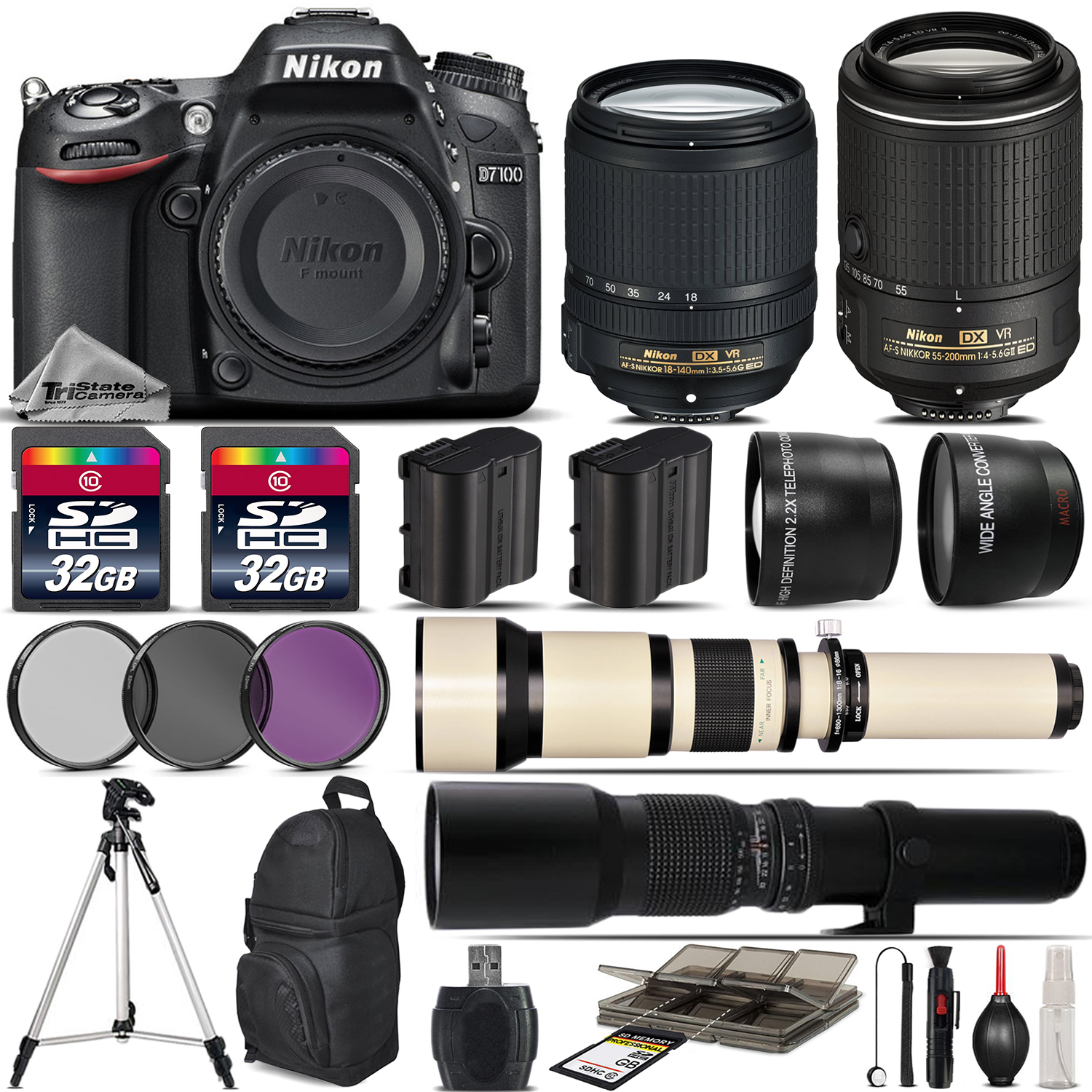 D7100 DSLR Camera + 18-140mm VR Lens + 55-200mm VR II + 650-1300mm + 500mm *FREE SHIPPING*