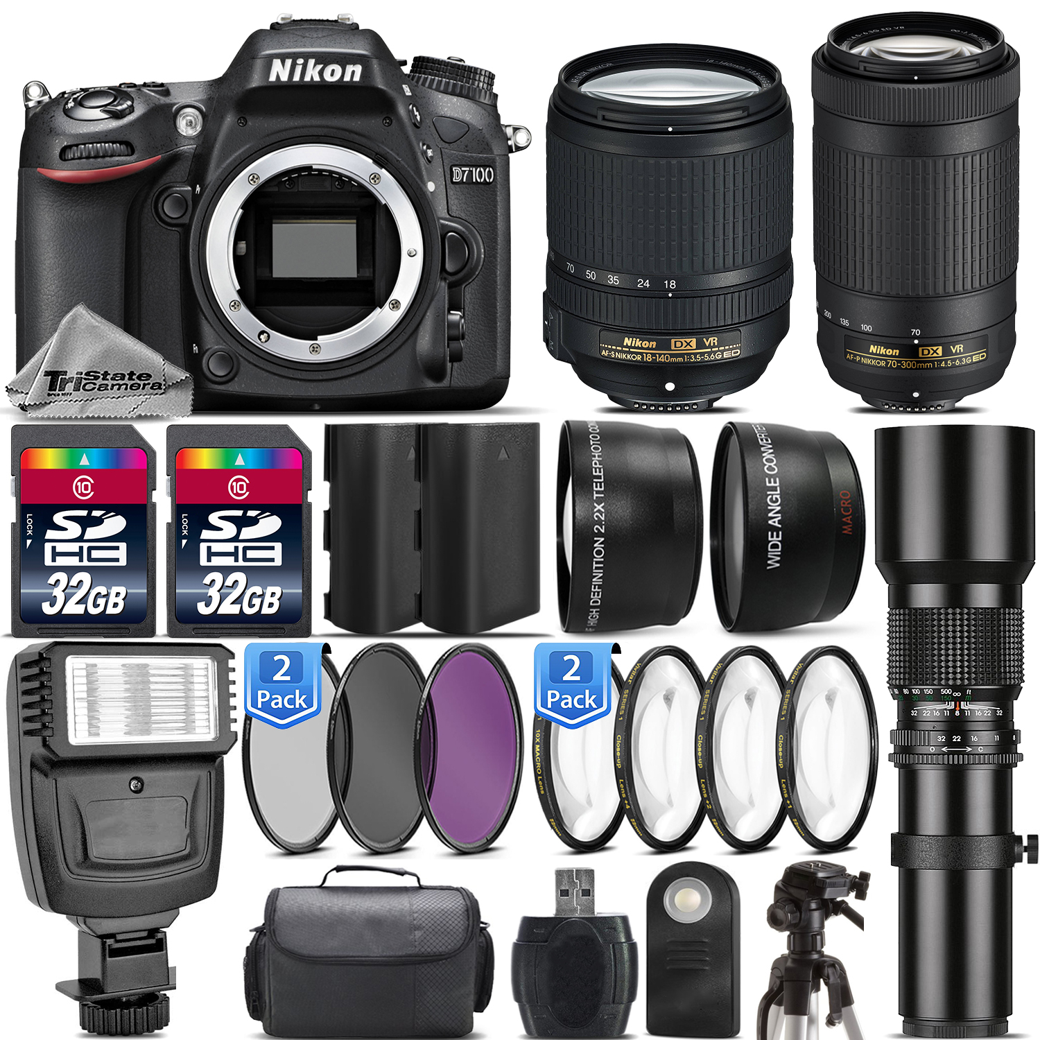 Nikon D7100 Dslr Camera Nikon 18 140mm Vr Af P 70 300mm Vr 500mm 64gb Kit Free Shipping Nikd7100kkx7 Tri State Camera Video And Computer