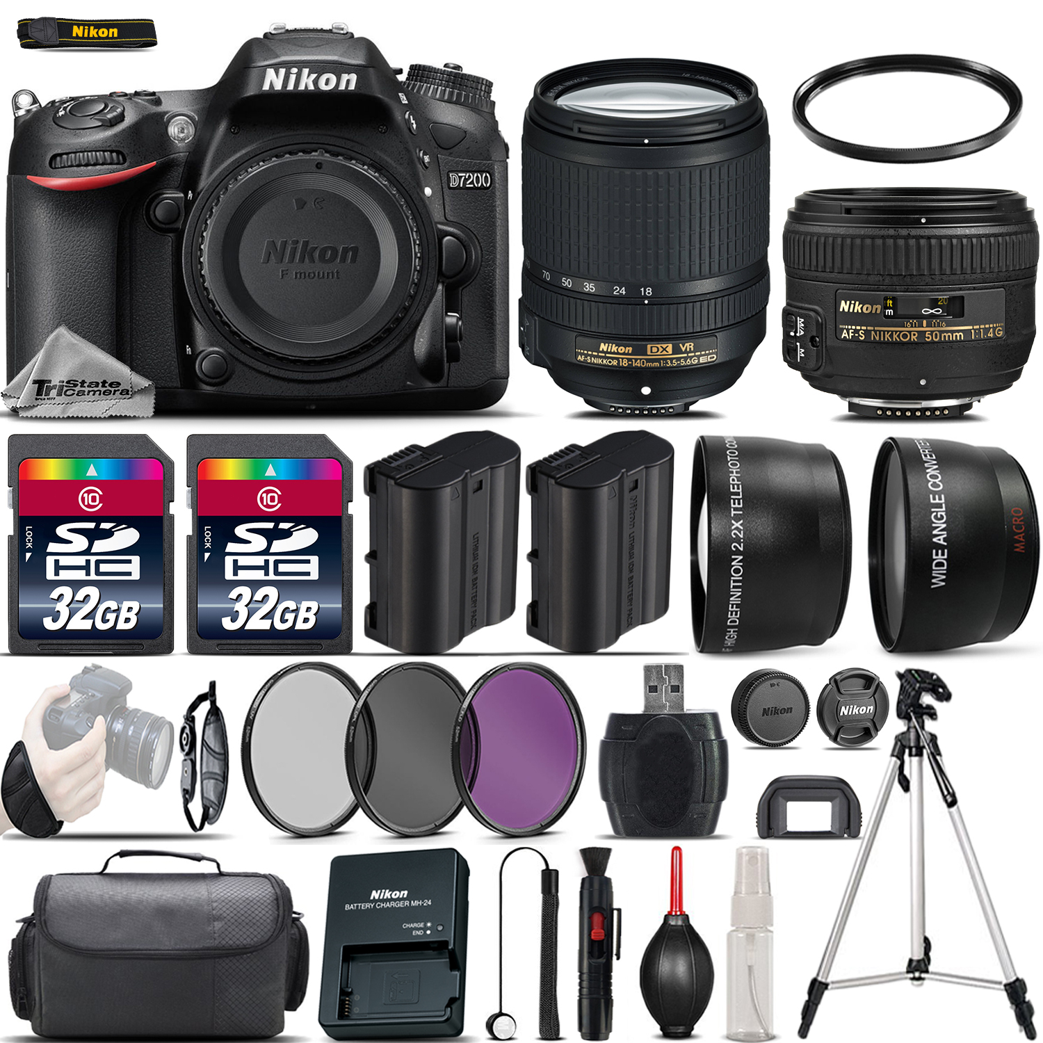 D7200 Digital SLR Camera + 18-140mm VR + 50mm 1.4G Lens + 64GB -4 Lens Kit *FREE SHIPPING*