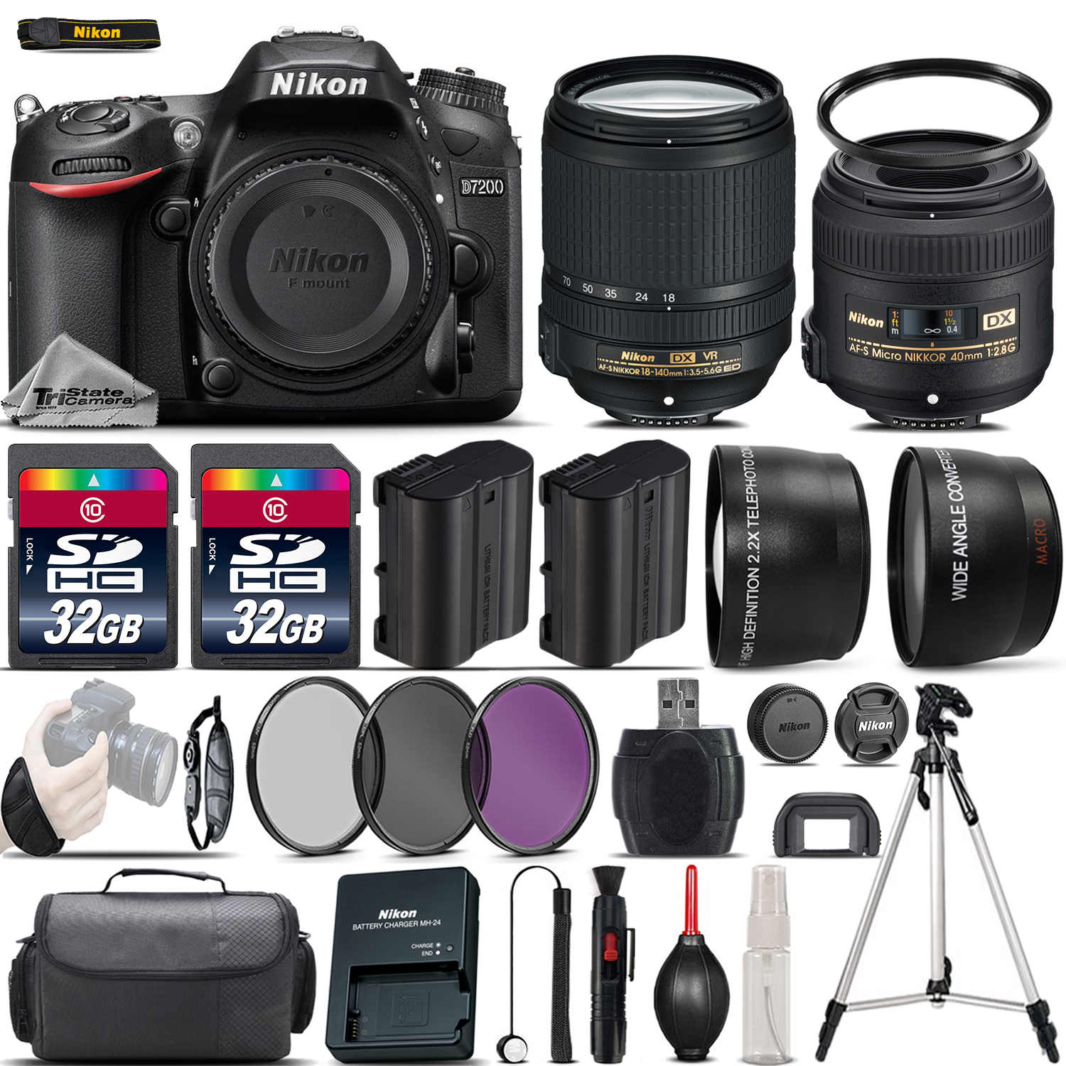 D7200 Digital SLR Camera + 18-140mm VR + 40mm 2.8G Lens + 64GB -4 Lens Kit *FREE SHIPPING*
