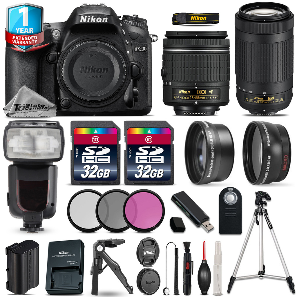 D7200 DSLR Camera + 18-55mm VR + 70-300mm + 64GB + Pro Flash +1yr Warranty *FREE SHIPPING*
