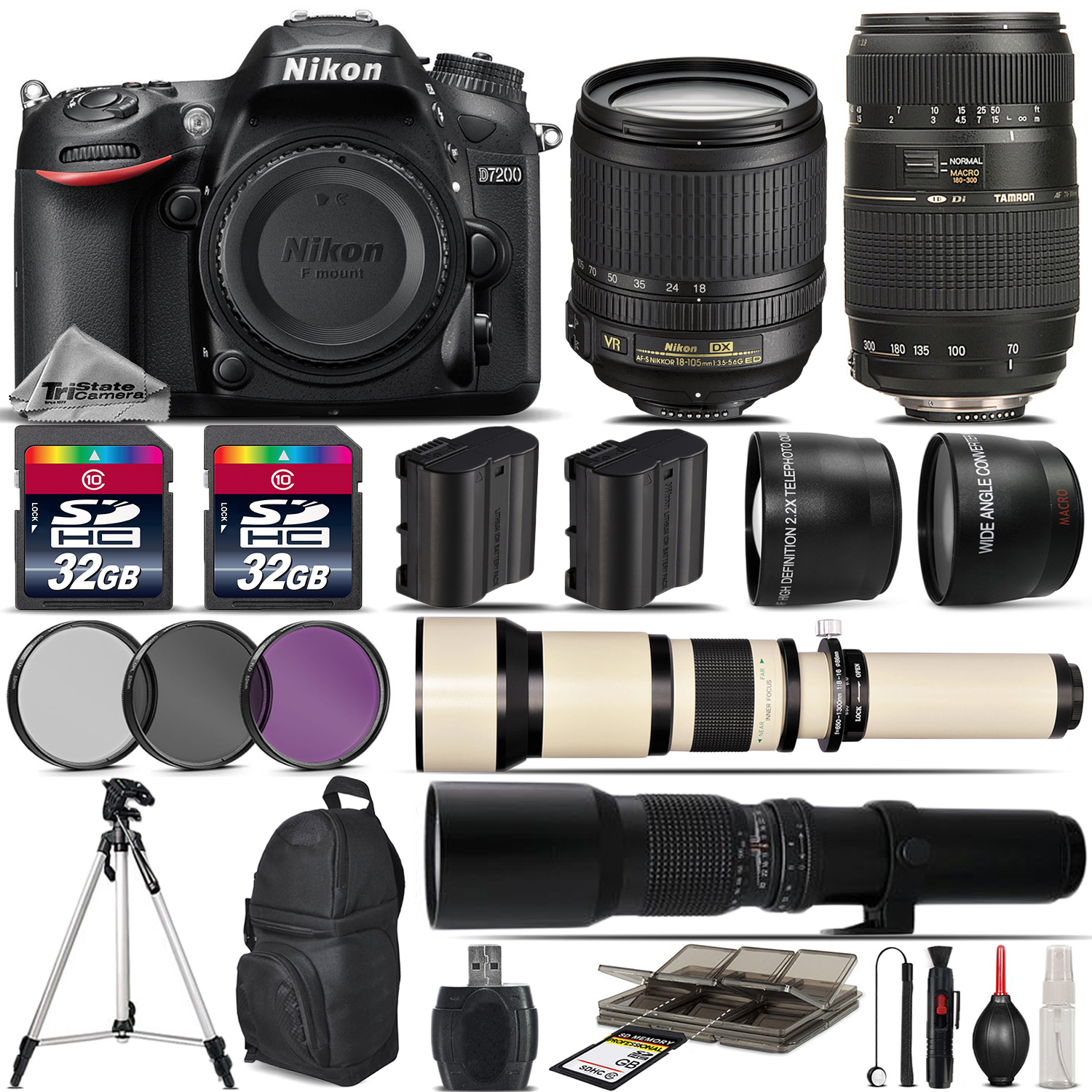 D7200 DSLR Camera + 18-105mm VR Lens + 70-300mm + 650-1300mm + 500mm Lens *FREE SHIPPING*