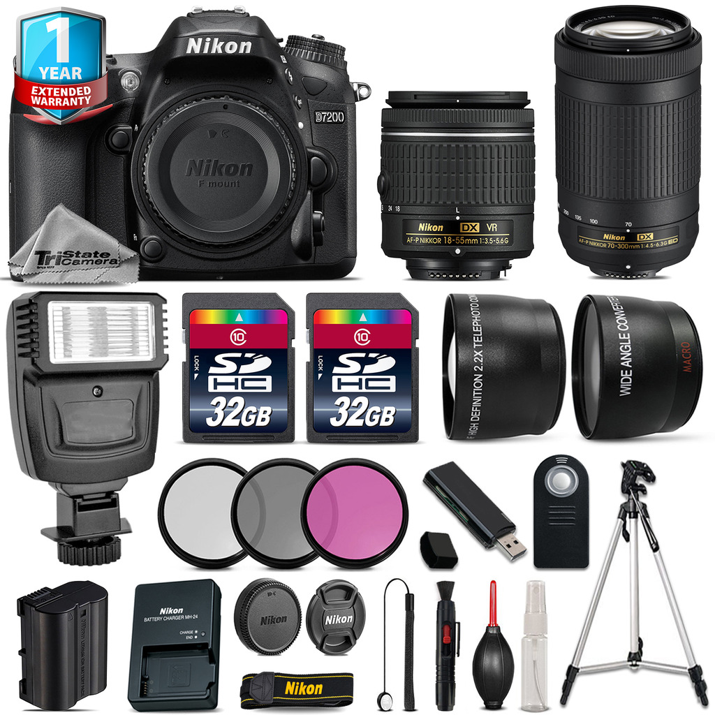 D7200 DSLR Camera + 18-55mm VR + 70-300mm + 64GB + Flash + 1yr Warranty *FREE SHIPPING*