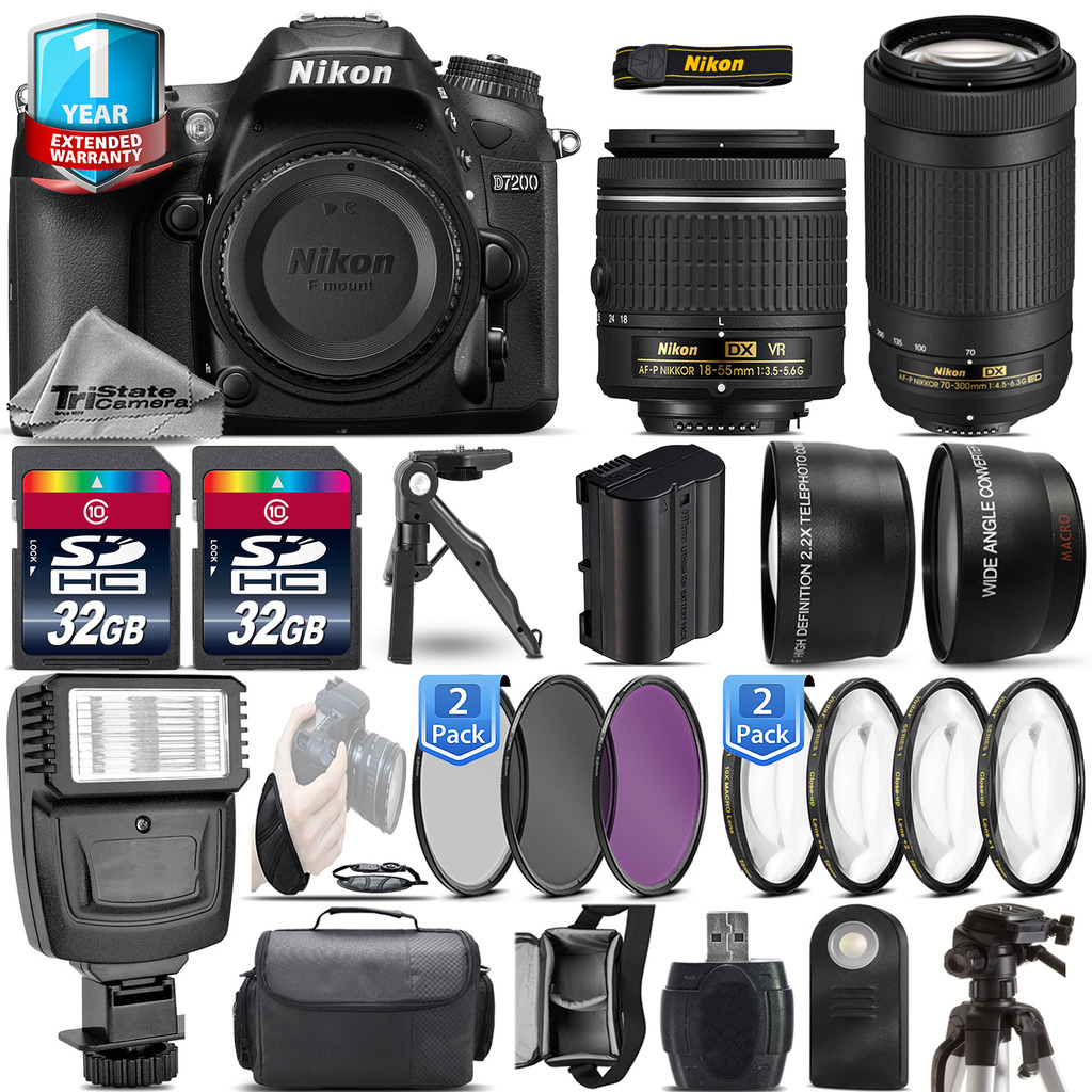 D7200 DSLR Camera + 18-55mm VR + Nikon 70-300mm + 1yr Warranty - 64GB Kit *FREE SHIPPING*