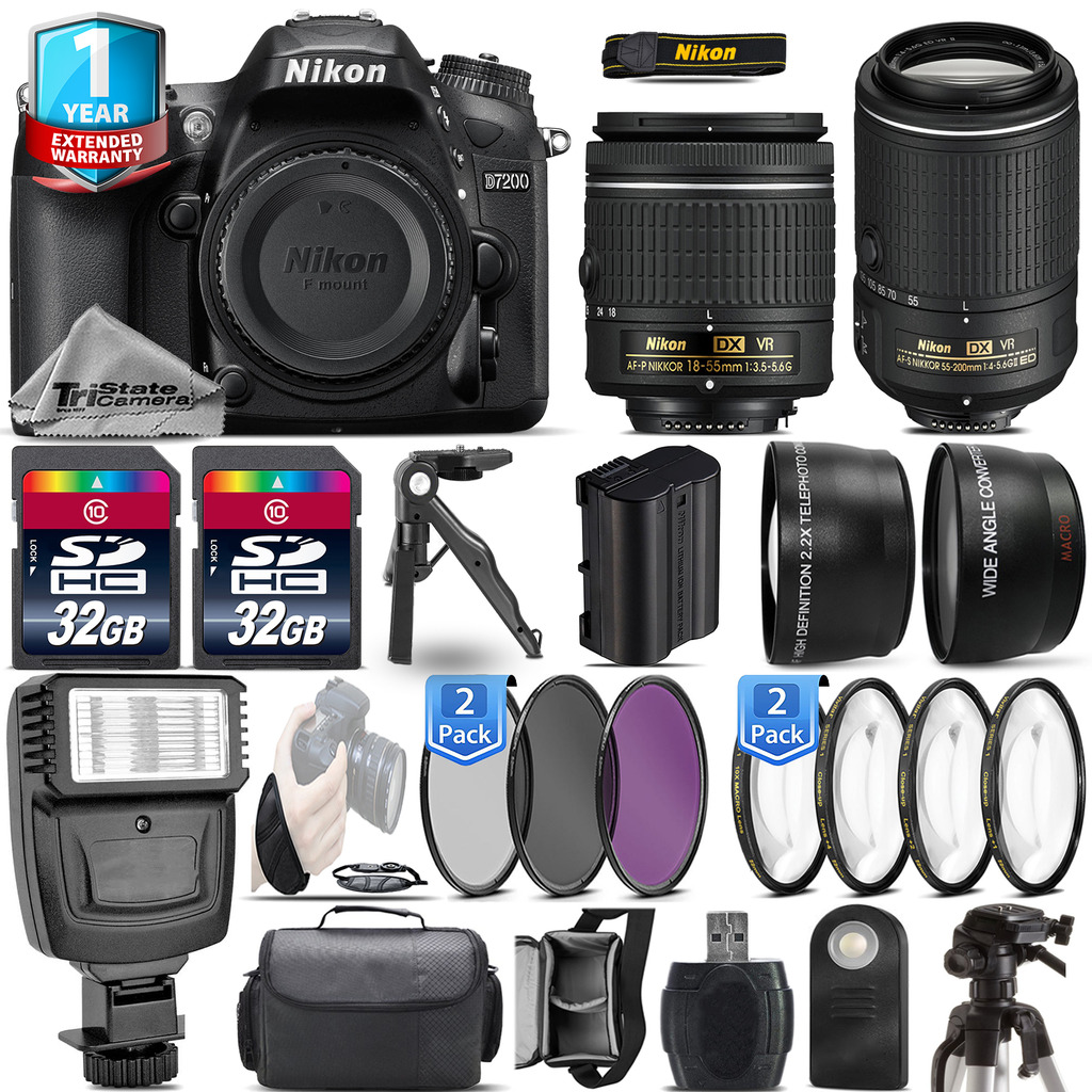 D7200 DSLR Camera + 18-55mm VR + 55-200mm VR II + Flash + 1yr Warranty *FREE SHIPPING*