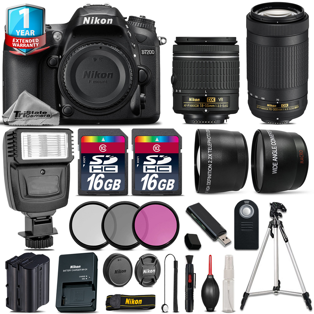D7200 DSLR Camera + 18-55mm VR + 70-300mm + Flash + EXT BAT + 1yr Warranty *FREE SHIPPING*