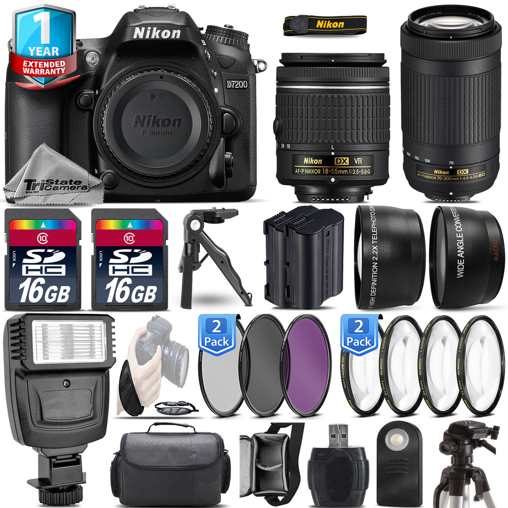 D7200 DSLR Camera + 18-55mm VR + Nikon 70-300  + EXT BATT + 1yr Warranty *FREE SHIPPING*