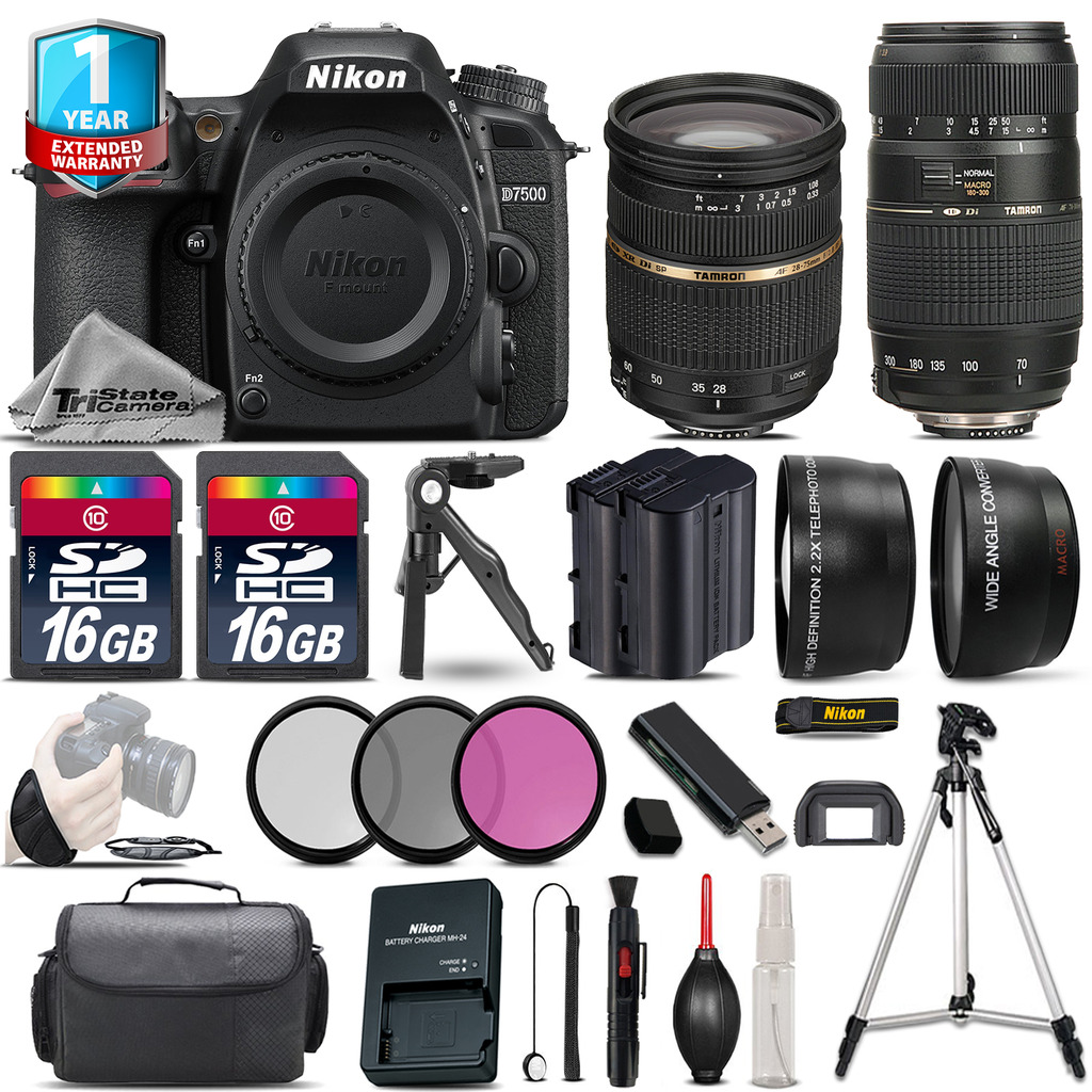 D7500 Camera + 28-75mm 2.8 XR & 70-300mm VR +EXT BAT + 1yr Warranty + 2GB *FREE SHIPPING*