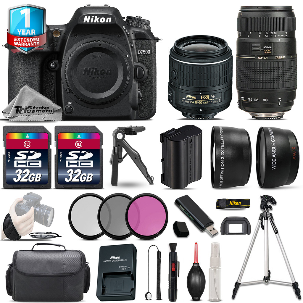 D7500 DSLR Camera + 18-55mm VR & 70-300mm VR + 1yr Warranty - 64GB Kit *FREE SHIPPING*