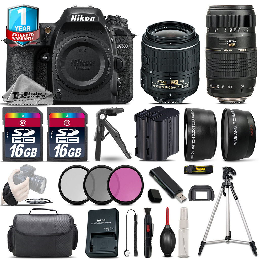 D7500 DSLR Camera + 18-55mm VR & 70-300mm VR +EXT BAT + 1yr Warranty +32GB *FREE SHIPPING*