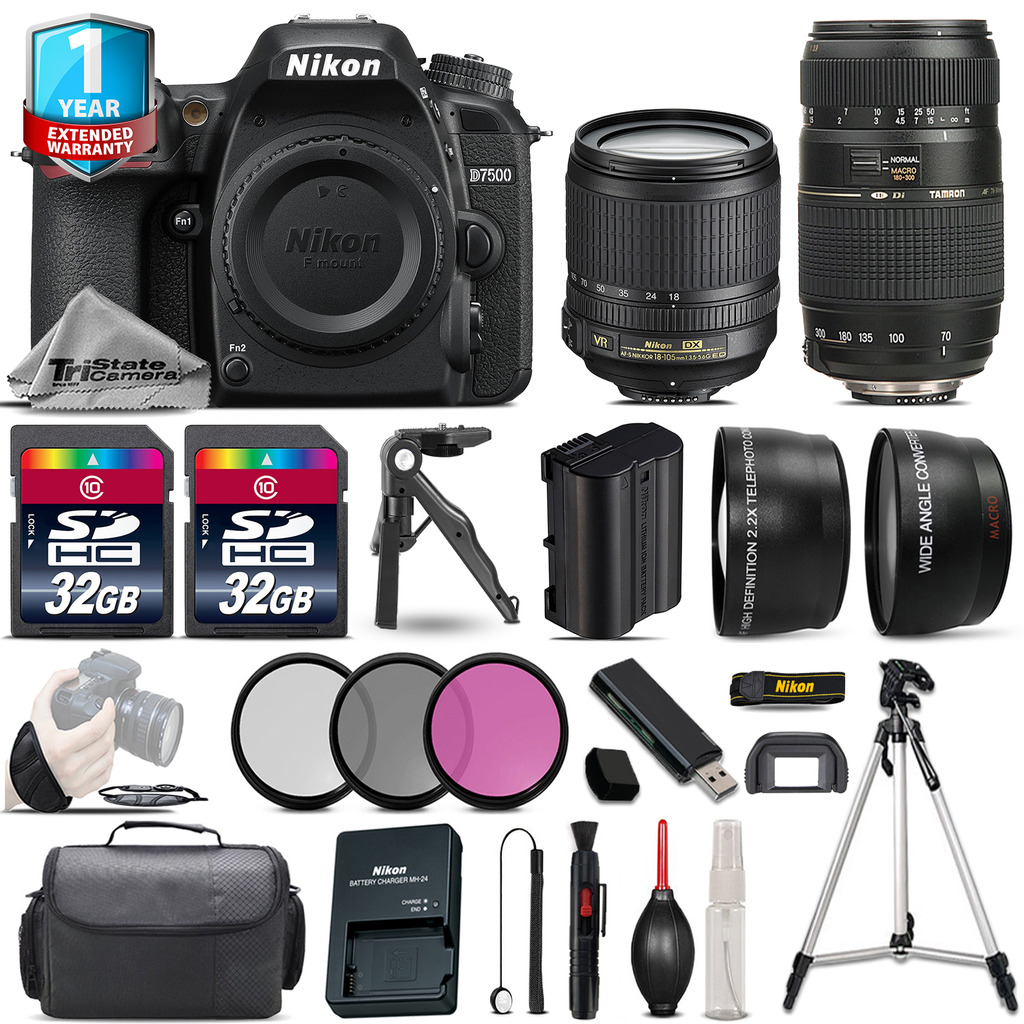 D7500 DSLR Camera + 18-105mm VR & 70-300mm VR + 1yr Warranty -64GB Kit *FREE SHIPPING*