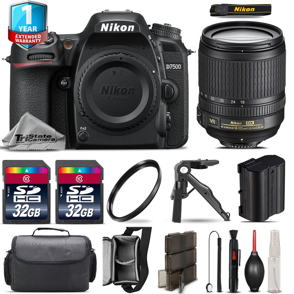 D7500 Camera + 18-105mm VR + 1yr Warranty + Canon Case + UV - 64GB Kit *FREE SHIPPING*