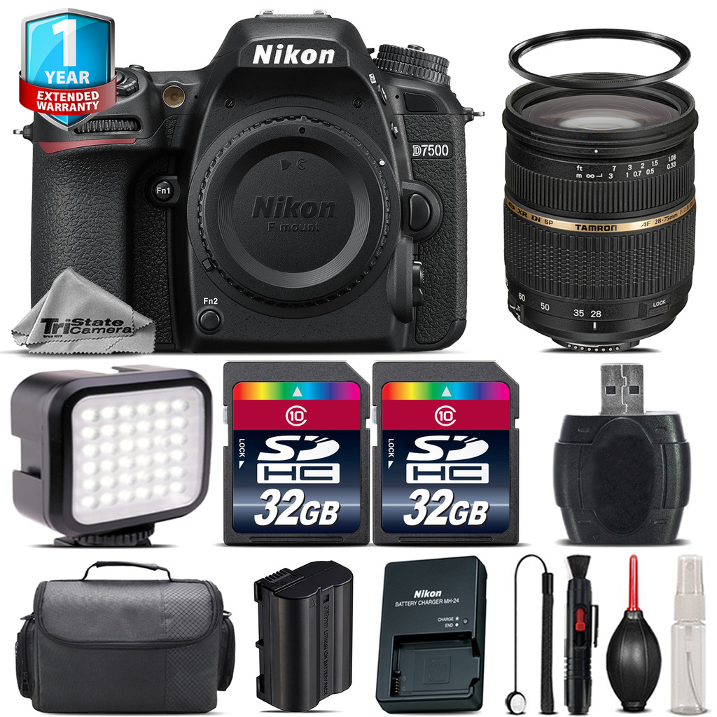 D7500 Camera + 28-75mm 2.8 XR + LED + Case + 1yr Warranty - 64GB Bundle *FREE SHIPPING*