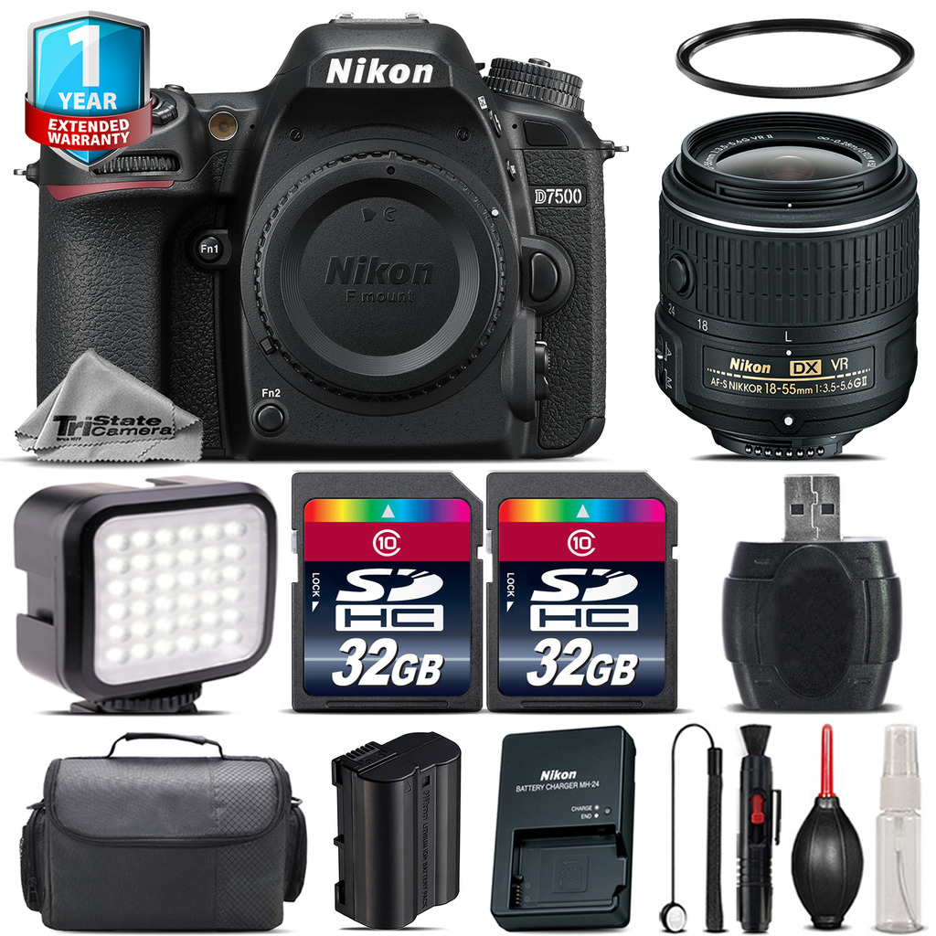 D7500 DSLR Camera + 18-55mm VR + LED + Case + 1yr Warranty - 64GB Bundle *FREE SHIPPING*