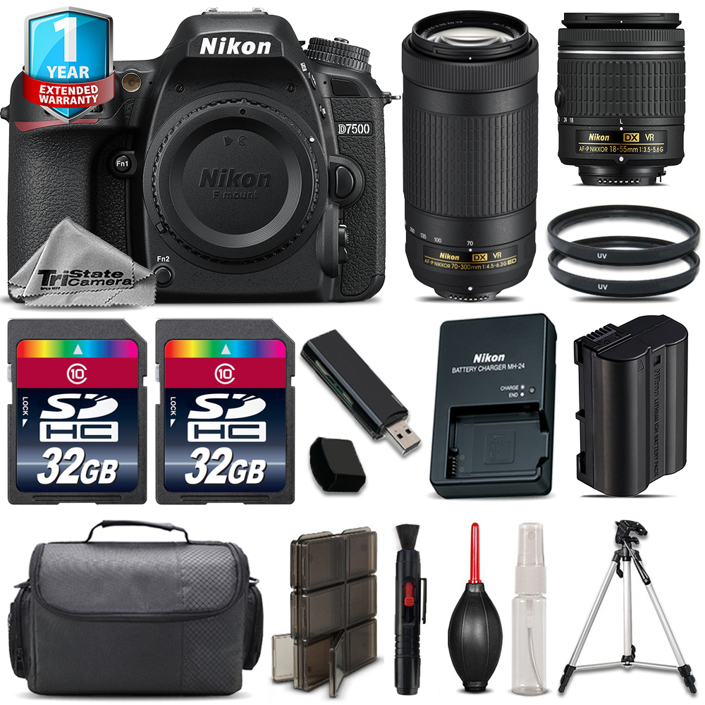 D7500 Camera + 18-55mm  + 70-300mm VR + 64GB Kit + Tripod + 1yr Warranty *FREE SHIPPING*