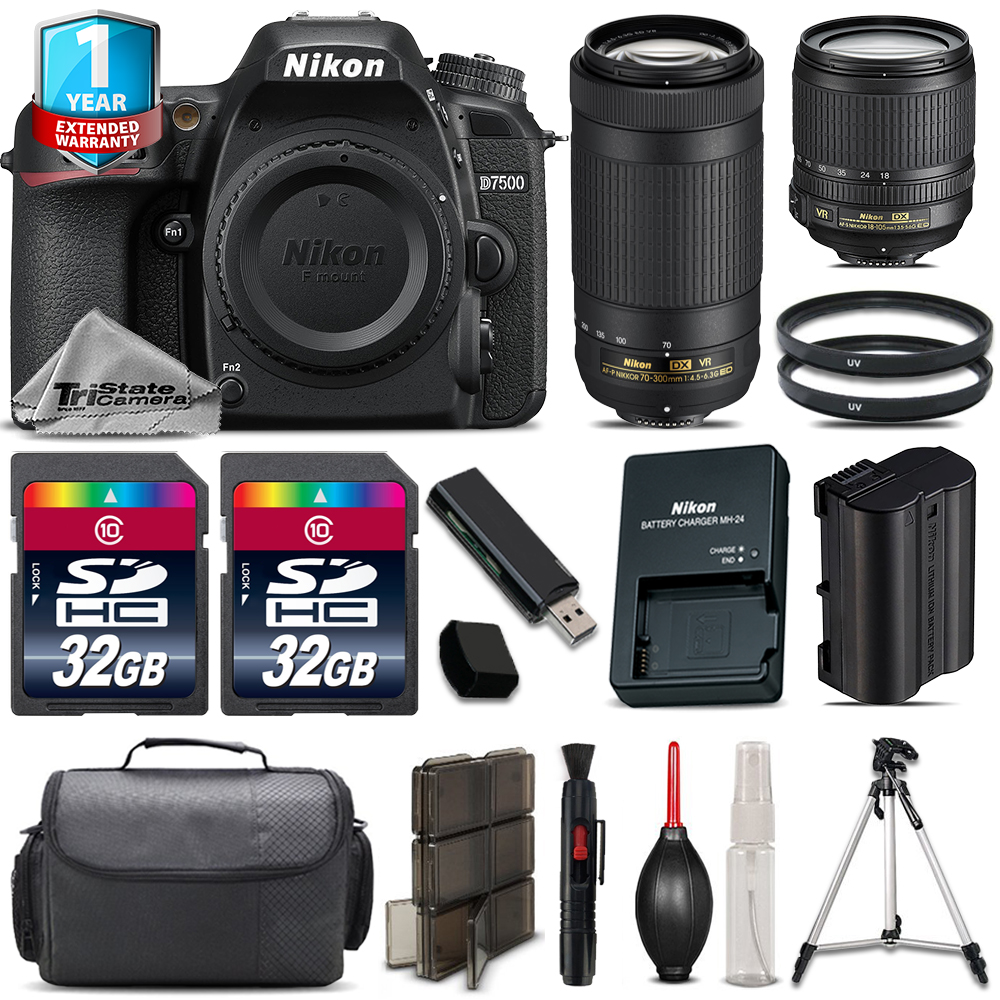 D7500 Camera + 18-105mm VR + 70-300mm VR + 64GB Kit + Tripod +1yr Warranty *FREE SHIPPING*