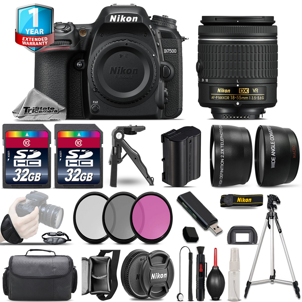 D7500 Camera + AF-P 18-55mm VR - 3 Lens Kit + 1yr Warranty - 64GB Bundle *FREE SHIPPING*