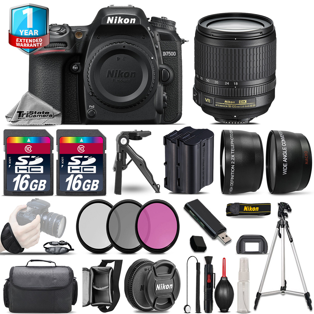 D7500 Camera + 18-105mm VR - 3 Lens Kit + Extra Battery + 1yr Warranty *FREE SHIPPING*