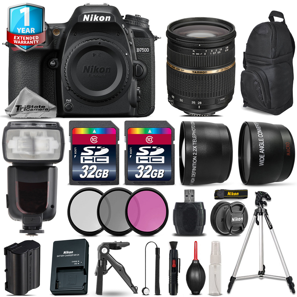 D7500 Camera + 28-75mm 2.8 XR + Flash + 1yr Warranty + Tripod + 64GB Kit *FREE SHIPPING*