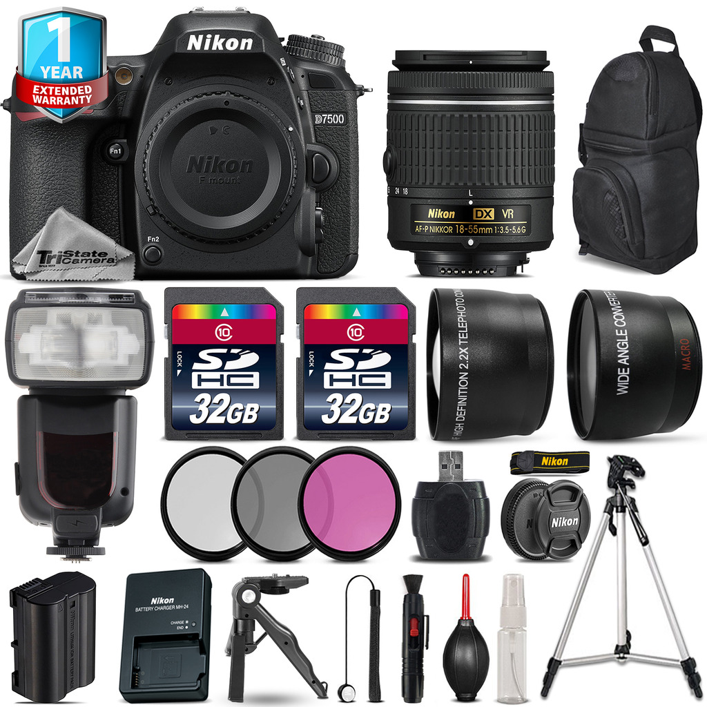 D7500 Camera + AF-P 18-55mm VR + Flash + 1yr Warranty + Tripod + 64GB Kit *FREE SHIPPING*