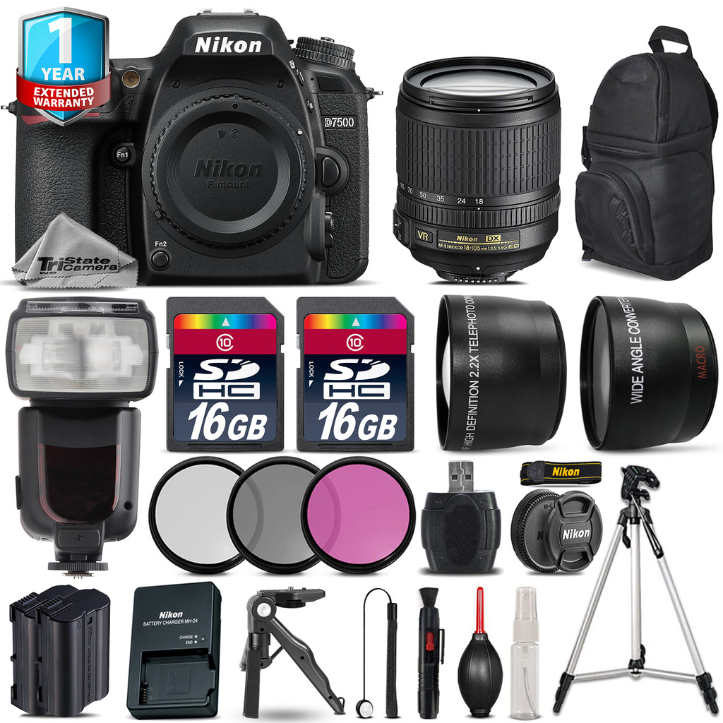 D7500 Camera + 18-105mm VR + Pro Flash + Extra Battery + 1yr Warranty *FREE SHIPPING*