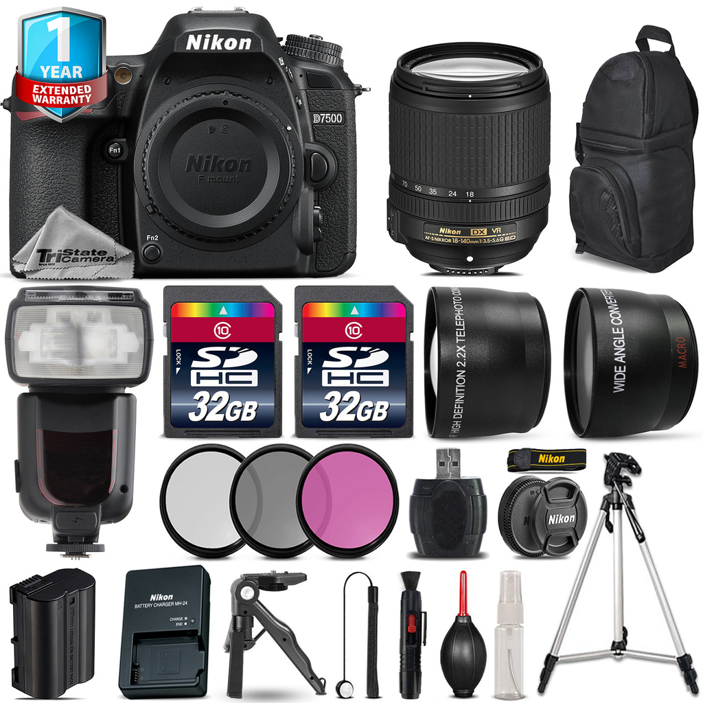 D7500 Camera + AFS 18-140mm VR + Flash + 1yr Warranty + Tripod + 64GB Kit *FREE SHIPPING*