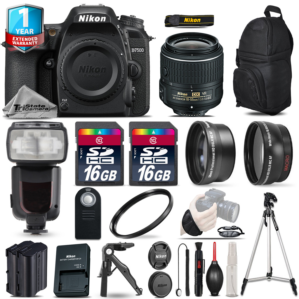 D7500 DSLR Camera + 18-55mm VR + Pro Flash + Extra Battery + 1yr Warranty *FREE SHIPPING*