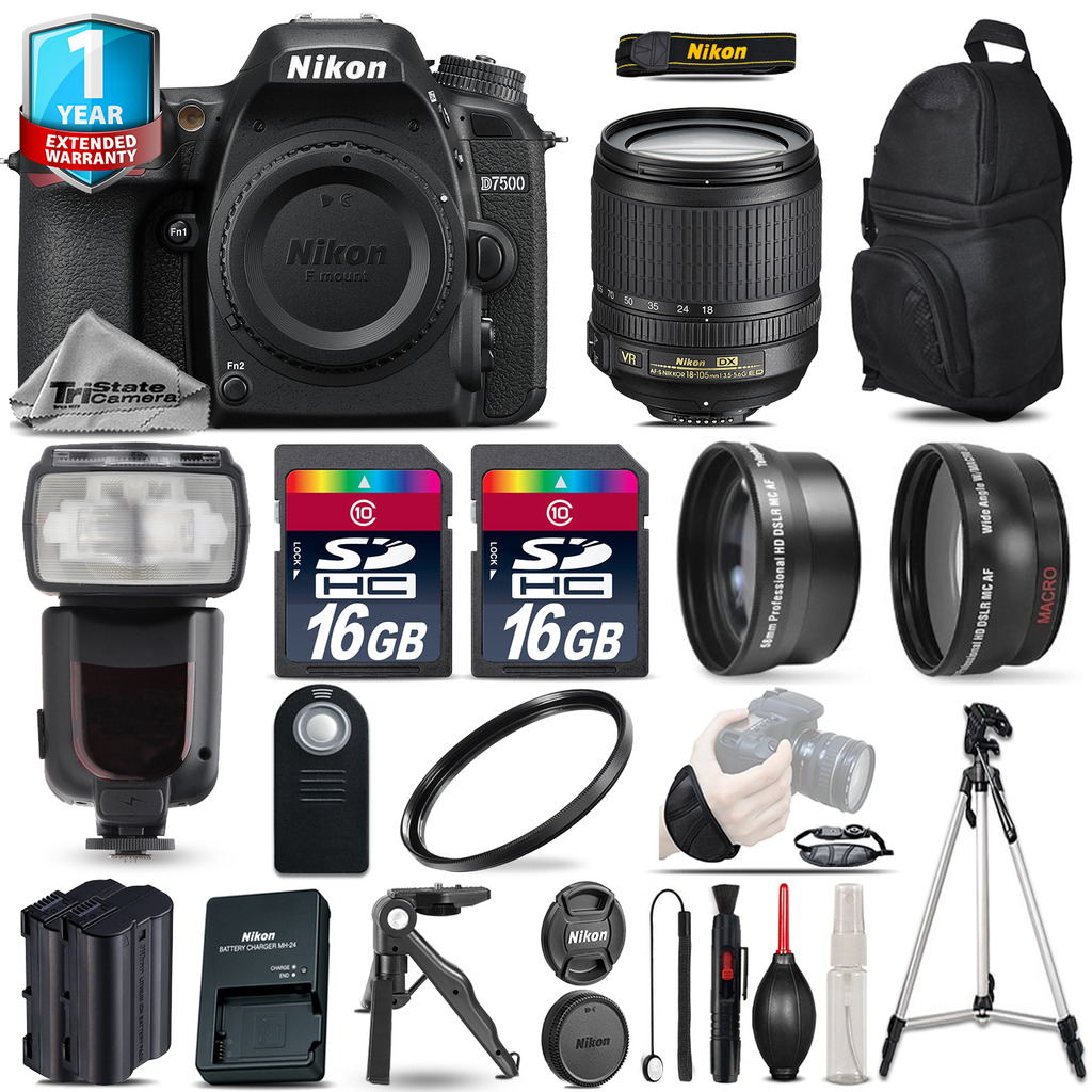 D7500 Camera + 18-105mm VR + Pro Flash + Extra Battery + 1yr Warranty *FREE SHIPPING*