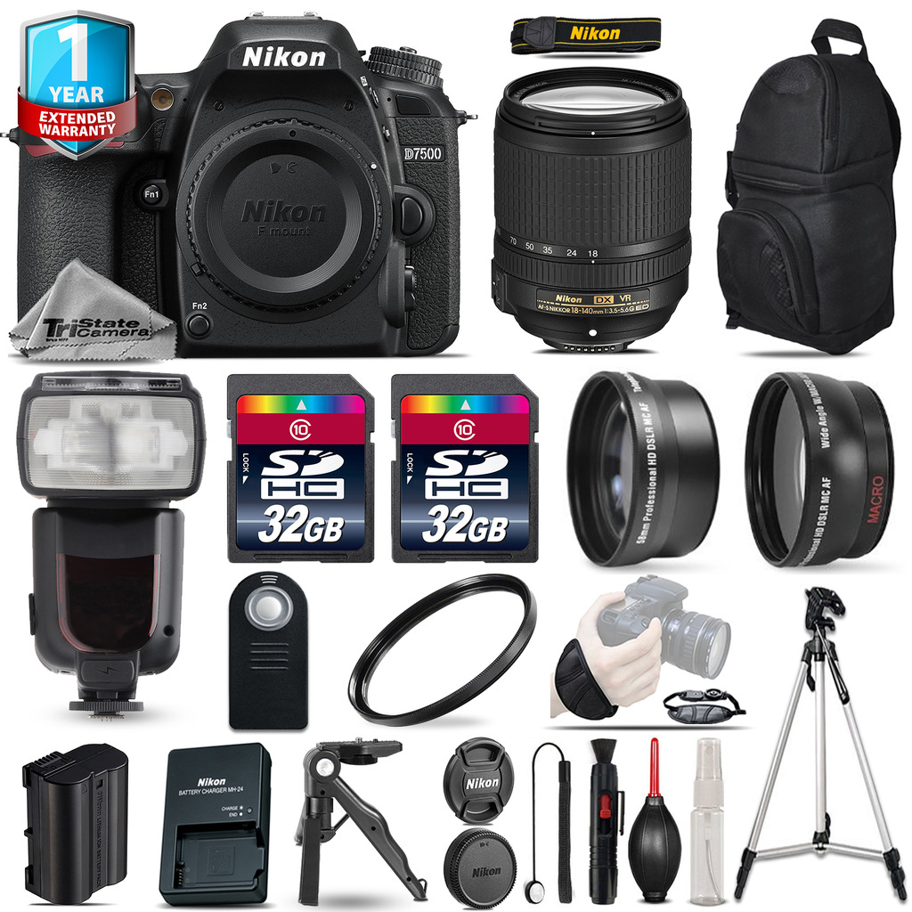 D7500 Camera + AFS 18-140mm VR -3 Lens Kit + Pro Flash + UV + 1yr Warranty *FREE SHIPPING*