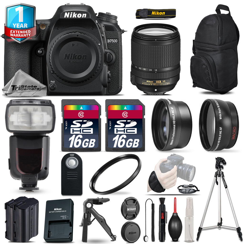 D7500 Camera + AFS 18-140mm VR + Pro Flash + Extra Battery + 1yr Warranty *FREE SHIPPING*