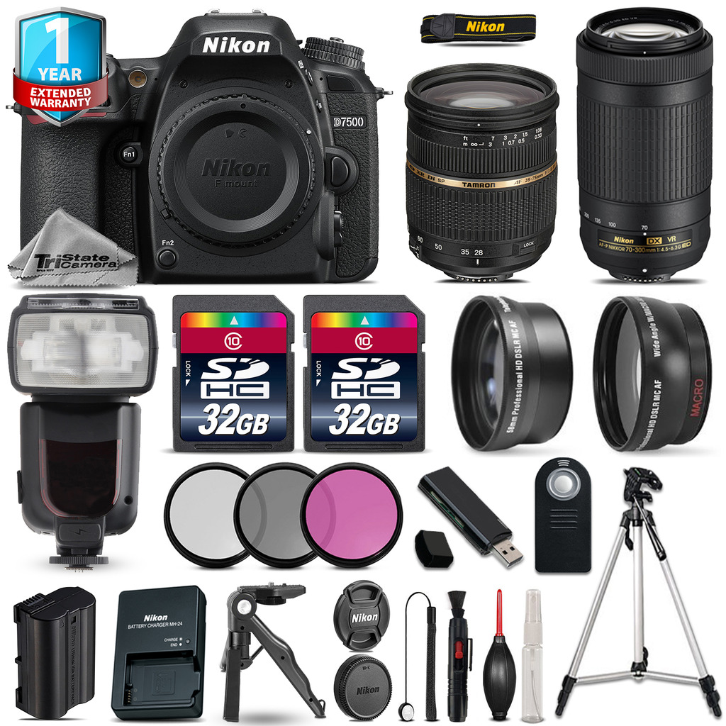 D7500 Camera + 28-75mm 2.8 XR + 70-300mm VR + 64GB + Flash +1yr Warranty *FREE SHIPPING*