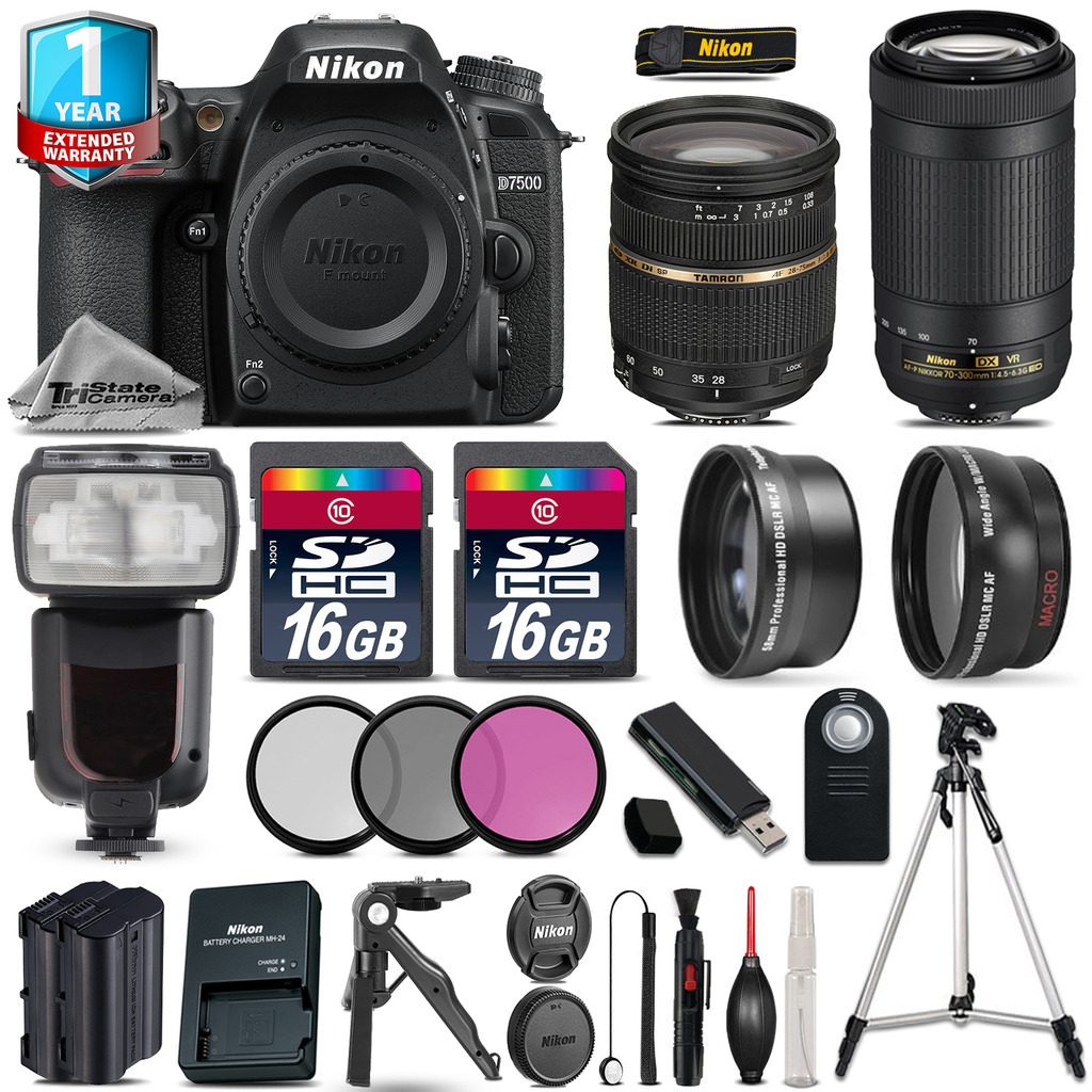 D7500 DSLR Camera + 28-75mm 2.8 XR + 70-300mm VR + EXT BAT + 1yr Warranty *FREE SHIPPING*